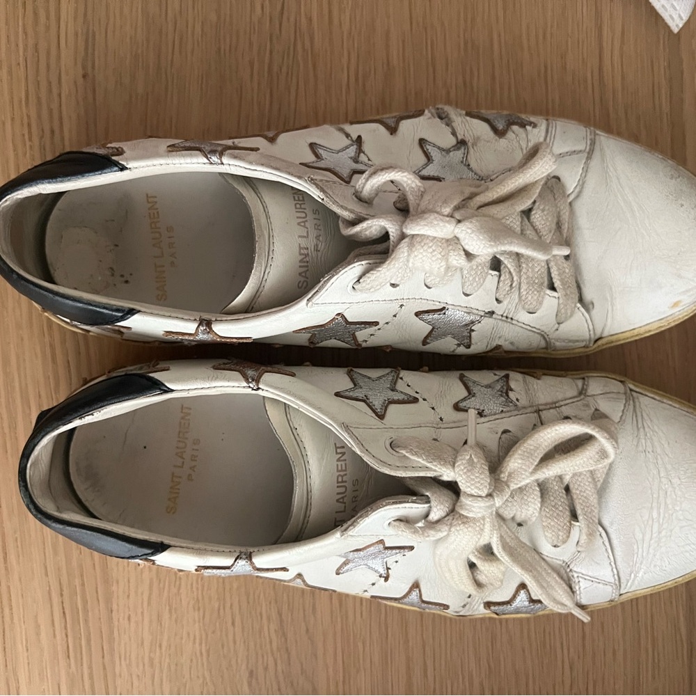 Saint Laurent White and Silver Star Sneakers